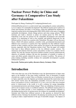 Nuclear Power Policy in China and Germany-A Comparative Case Study After Fukushima