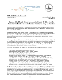 League of California Cities, Los Angeles County Division Installs Palos Verdes Estates Council Member Jennifer L