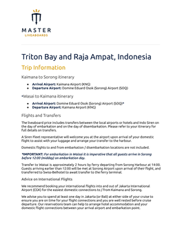 Triton Bay and Raja Ampat, Indonesia Trip Information