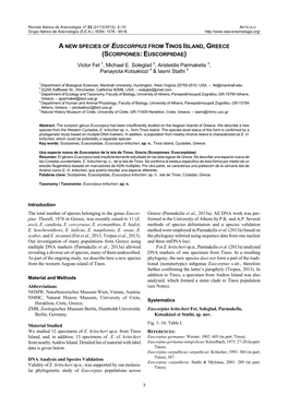 A New Species of Euscorpius from Tinos Island, Greece (Scorpiones: Euscorpiidae)
