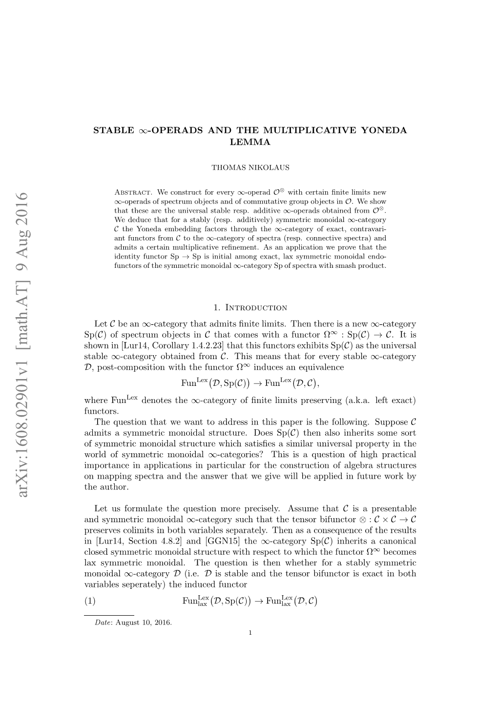 Arxiv:1608.02901V1 [Math.AT] 9 Aug 2016 Functors