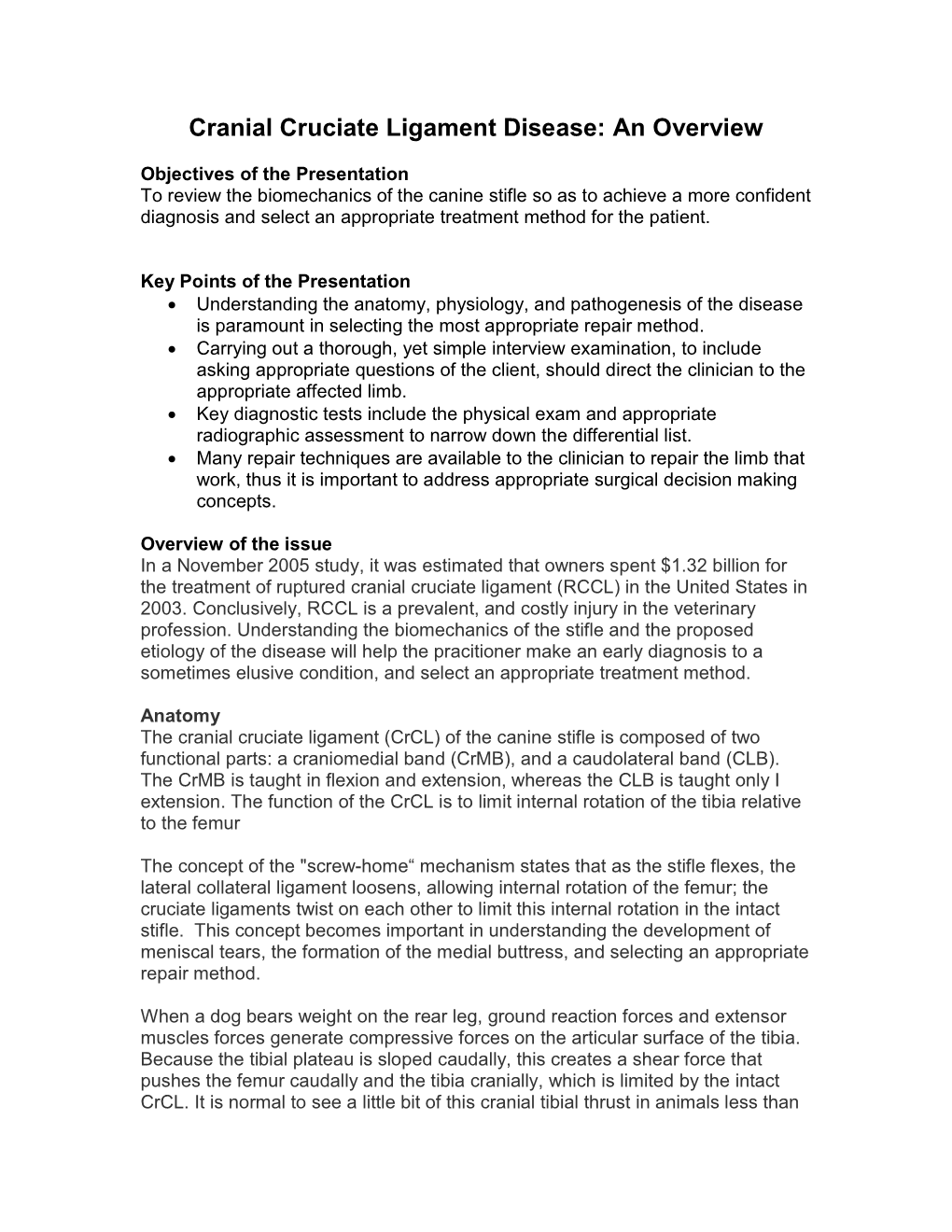 Cranial Cruciate Ligament Disease: an Overview