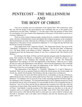 Pentecost—The Millennium and the Body of Christ