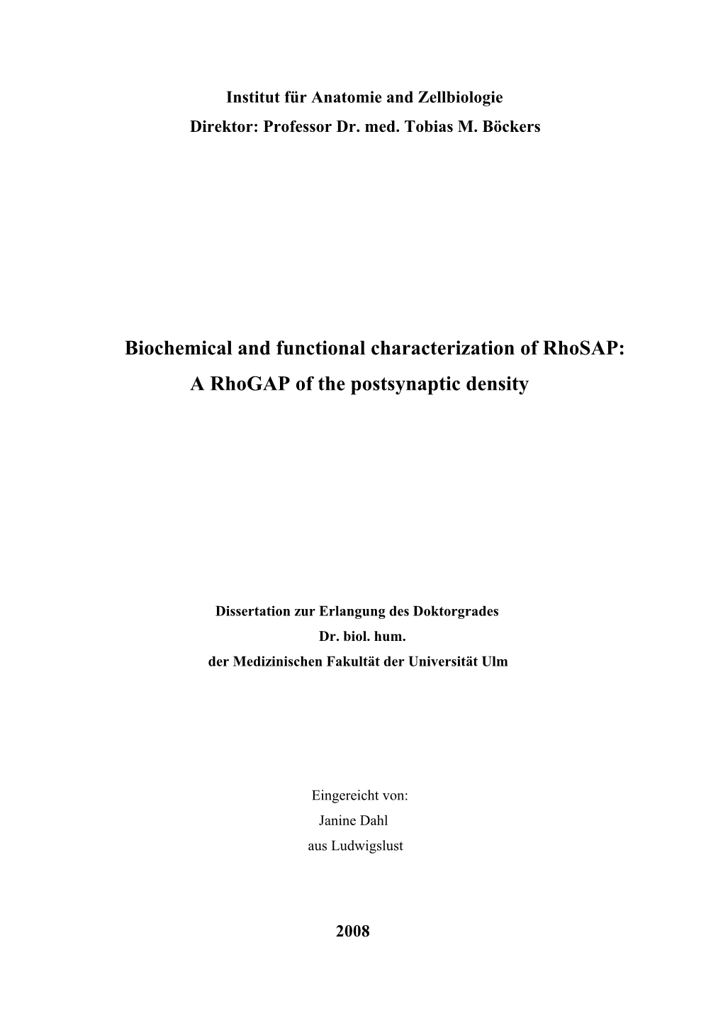 Biochemical and Functional Characterization of Rhosap: a Rhogap of the Postsynaptic Density