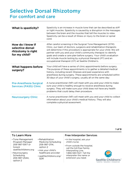 PE1562 Selective Dorsal Rhizotomy for Comfort and Care