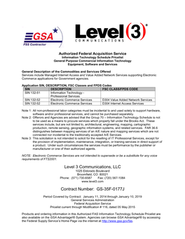 Level 3 Communications, LLC Contract Number: GS-35F-0177J