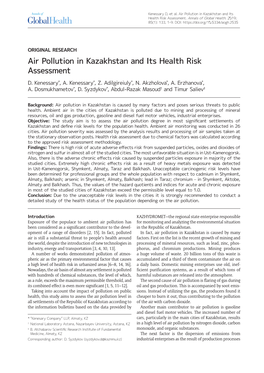 Air Pollution in Kazakhstan and Its Health Risk Assessment