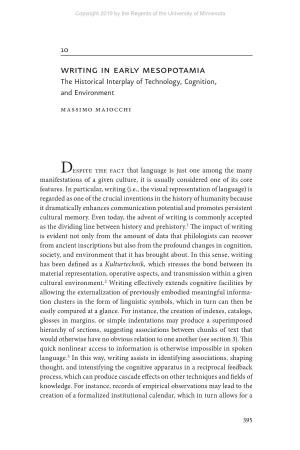 Writing in Early Mesopotamia the Historical Interplay of Technology, Cognition, and Environment