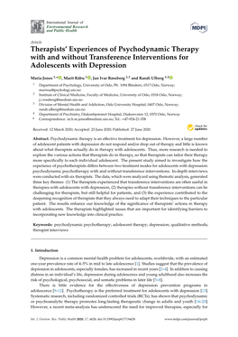 Therapists' Experiences of Psychodynamic Therapy