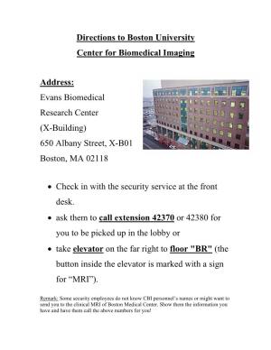 Directions to Boston University Center for Biomedical Imaging Address