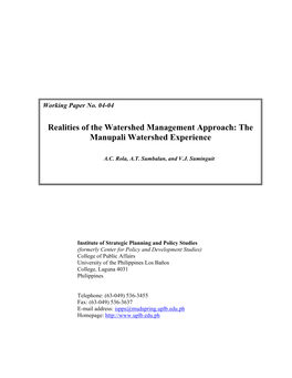 Realities of the Watershed Management Approach: the Manupali Watershed Experience