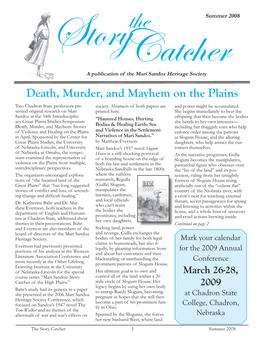 Death, Murder, and Mayhem on the Plains Two Chadron State Professors Pre- Society