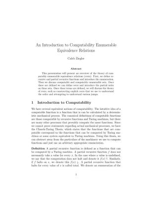 An Introduction to Computability Enumerable Equivalence Relations