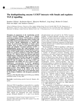 The Deubiquitinating Enzyme UCH37 Interacts with Smads and Regulates TGF-B Signalling