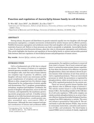 Function and Regulation of Aurora/Ipl1p Kinase Family in Cell Division