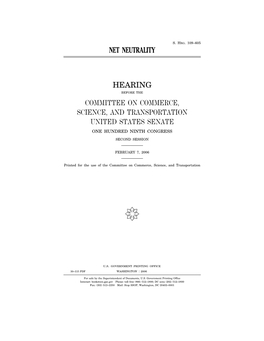Net Neutrality Hearing Committee on Commerce, Science, and Transportation United States Senate