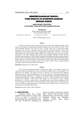 Mempertahankan Tradisi: Studi Budaya Di Kampung Kauman Menara Kudus Maintaining Tradition: a Cultural Study of Kudus Kauman Village
