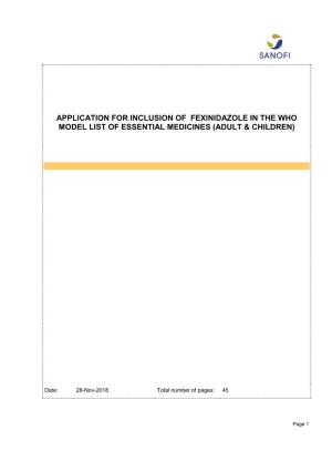 Application for Inclusion of Fexinidazole in the Who Model List of Essential Medicines (Adult & Children)