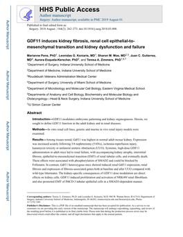 GDF11 Induces Kidney Fibrosis, Renal Cell Epithelial-To-Mesenchymal