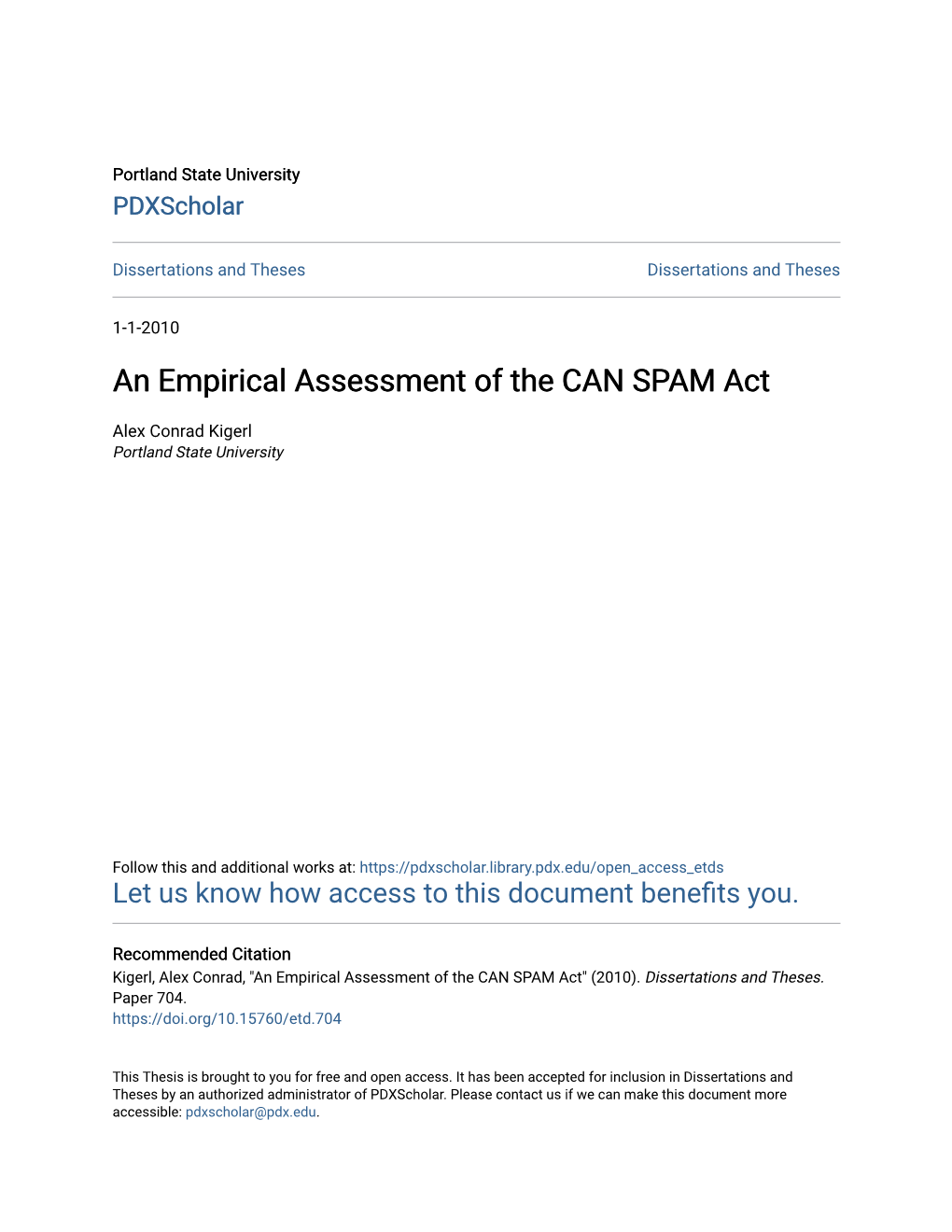 An Empirical Assessment of the CAN SPAM Act