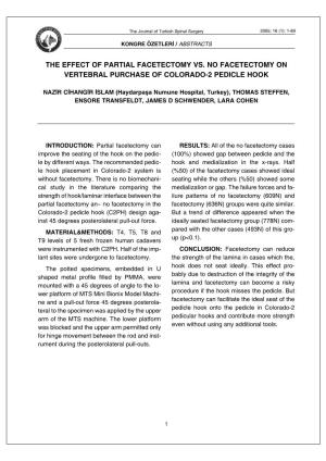 The Effect of Partial Facetectomy Vs. No Facetectomy on Vertebral Purchase of Colorado-2 Pedicle Hook