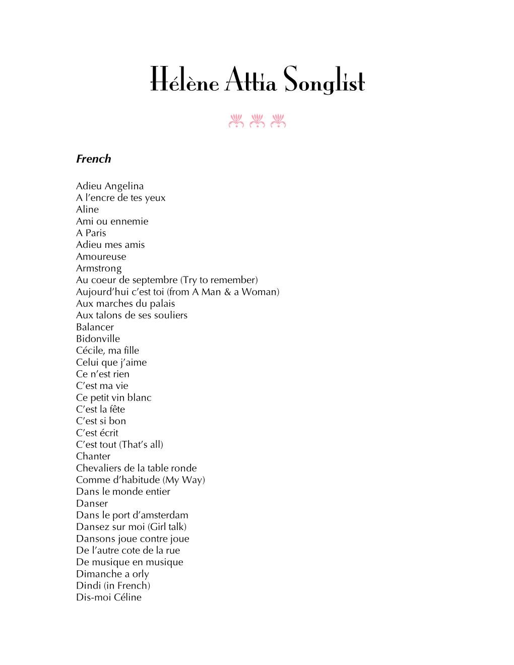 Hélène Attia Songlist