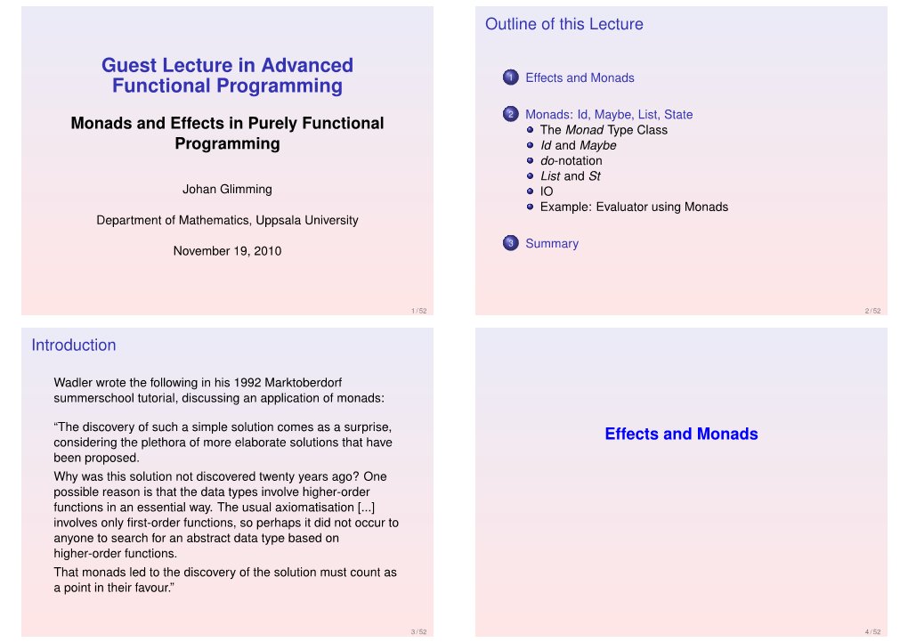 Monads and Effects in Purely Functional Programming