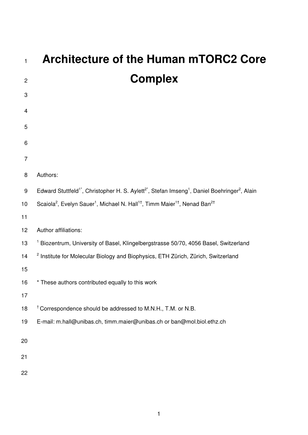 Architecture of the Human Mtorc2 Core Complex