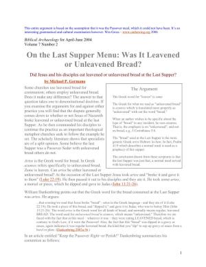 Unleavened Bread at Last Supper