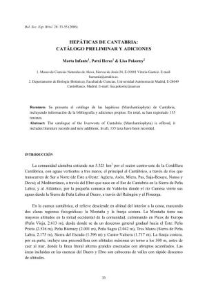 Hepáticas De Cantabria: Catálogo Preliminar Y Adiciones