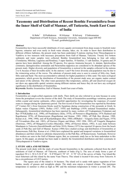 Taxonomy and Distribution of Recent Benthic Foraminifera from the Inner Shelf of Gulf of Mannar, Off Tuticorin, South East Coast of India