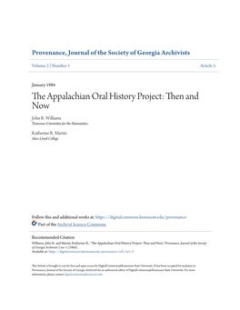 The Appalachian Oral History Project: Then and Now John R