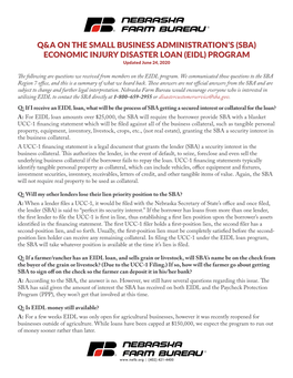 Q&A on the Small Business Administration's (Sba) Economic Injury Disaster Loan (Eidl) Program