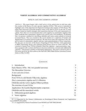 Vertex Algebras and Commutative Algebras 1