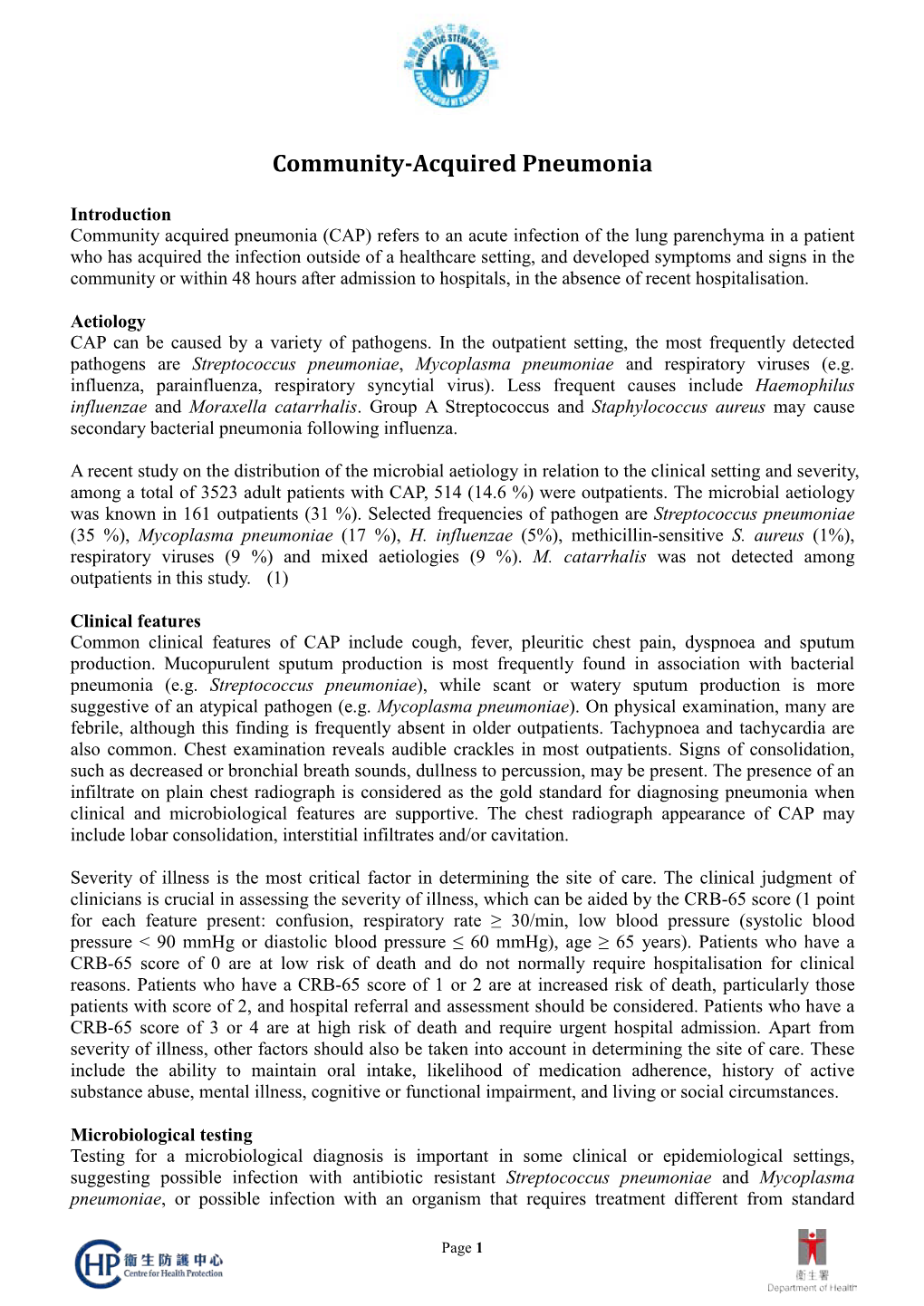 Guidance Notes on Community Acquired Pneumonia