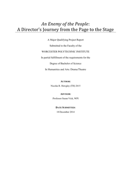 An Enemy of the People: a Director's Journey from the Page to the Stage