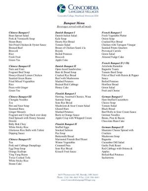 Banquet Menu Beverages Served with All Meals