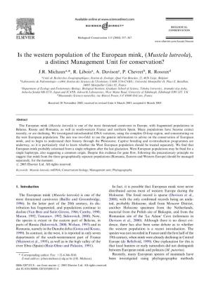 Is the Western Population of the European Mink, (Mustela Lutreola), a Distinct Management Unit for Conservation?