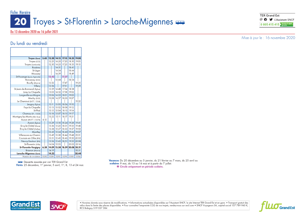 20 Troyes > St-Florentin > Laroche-Migennes C