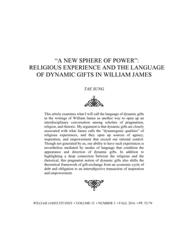 A New Sphere of Power”: Religious Experience and the Language of Dynamic Gifts in William James
