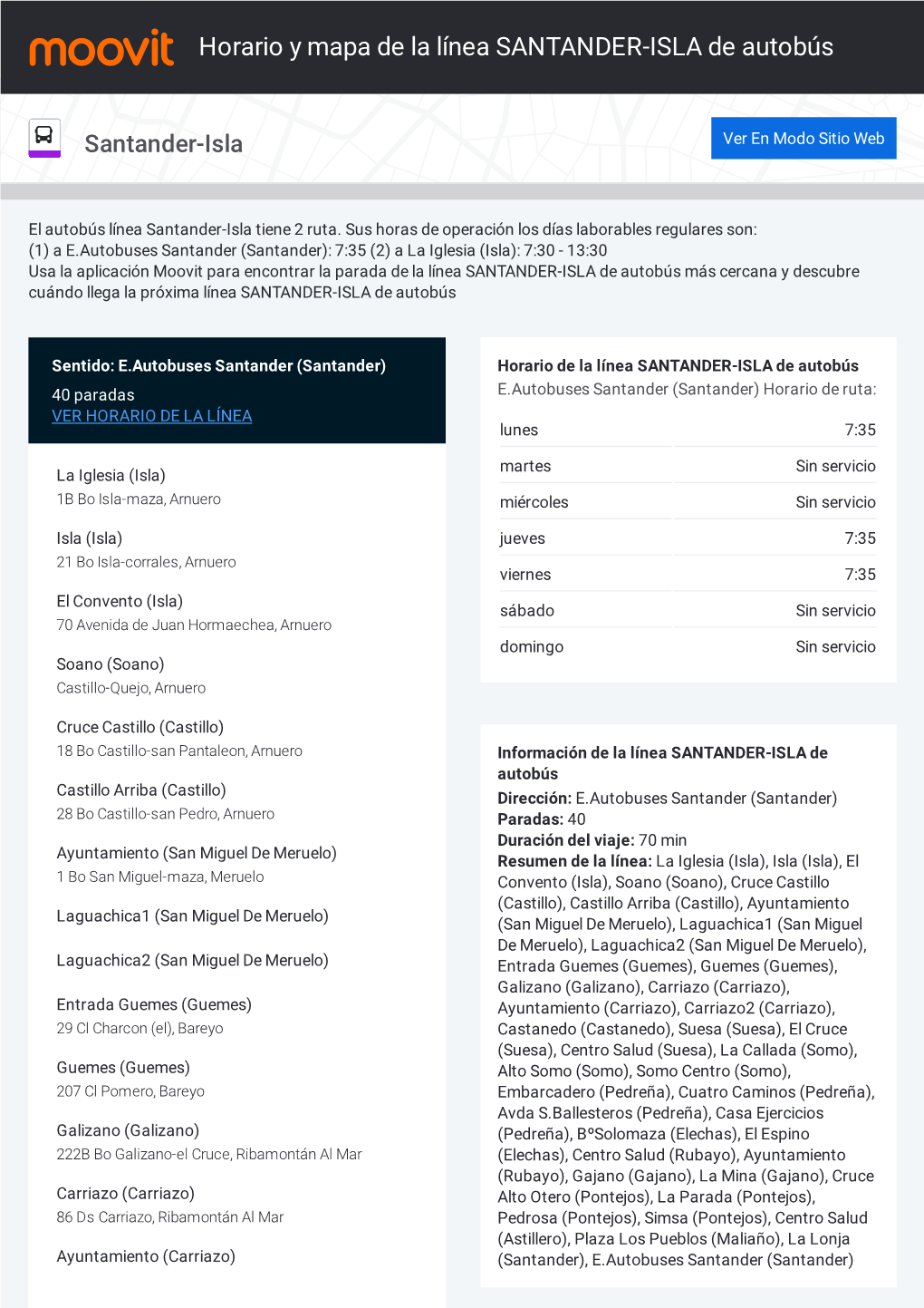 Horario Y Mapa De La Línea SANTANDER-ISLA De Autobús - DocsLib