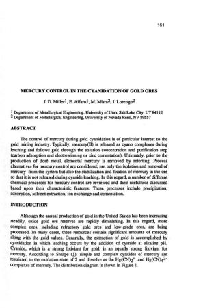 Mercury Control in the Cyanidation of Gold Ores