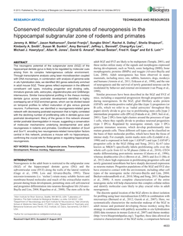 Conserved Molecular Signatures of Neurogenesis in the Hippocampal Subgranular Zone of Rodents and Primates Jeremy A