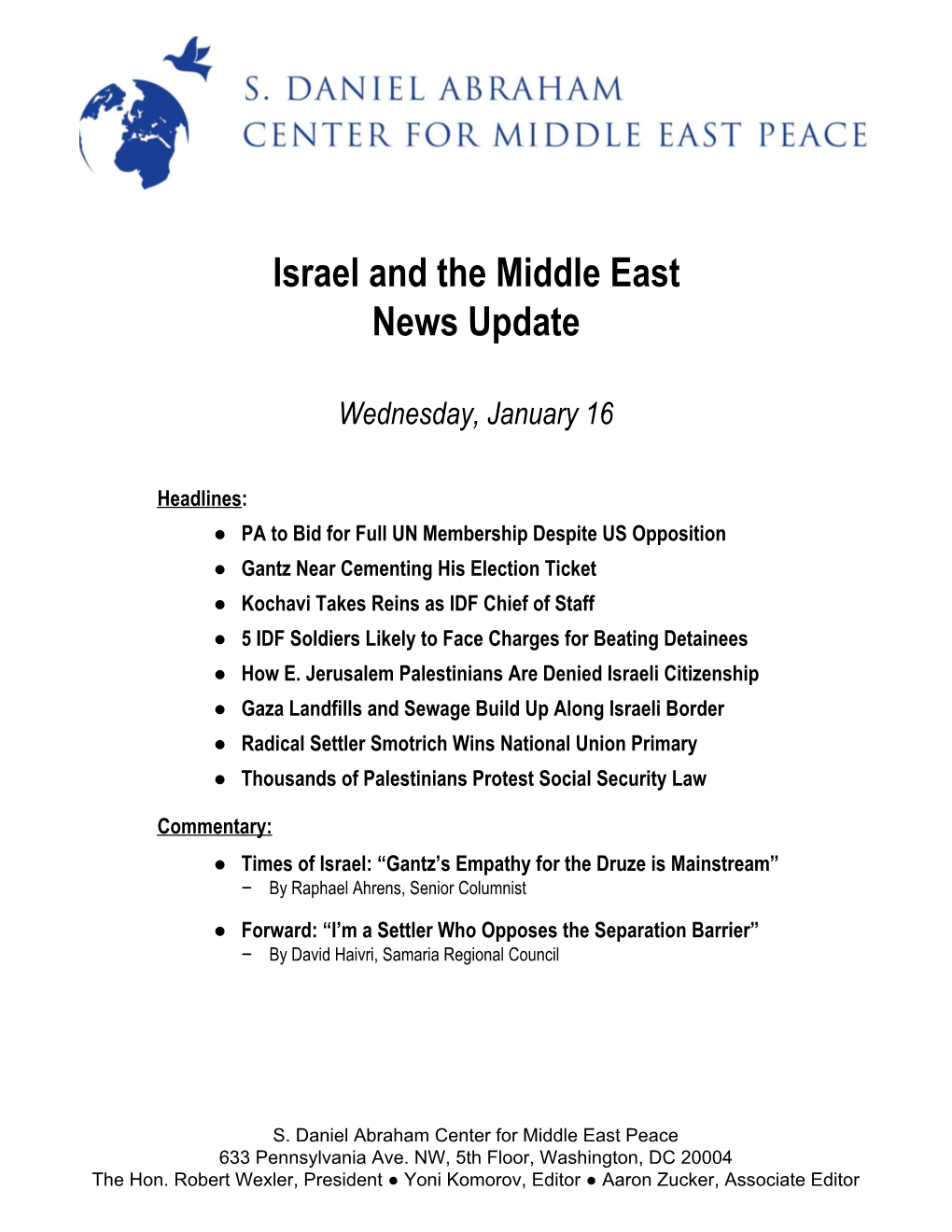 Israel and the Middle East News Update