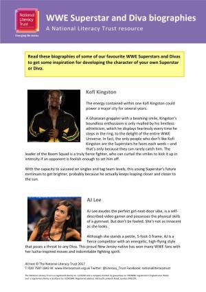 WWE Superstar and Diva Biographies a National Literacy Trust Resource