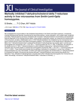 Markedly Inhibited 7-Dehydrocholesterol-Delta 7-Reductase Activity in Liver Microsomes from Smith-Lemli-Opitz Homozygotes