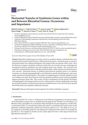 Horizontal Transfer of Symbiosis Genes Within and Between Rhizobial Genera: Occurrence and Importance
