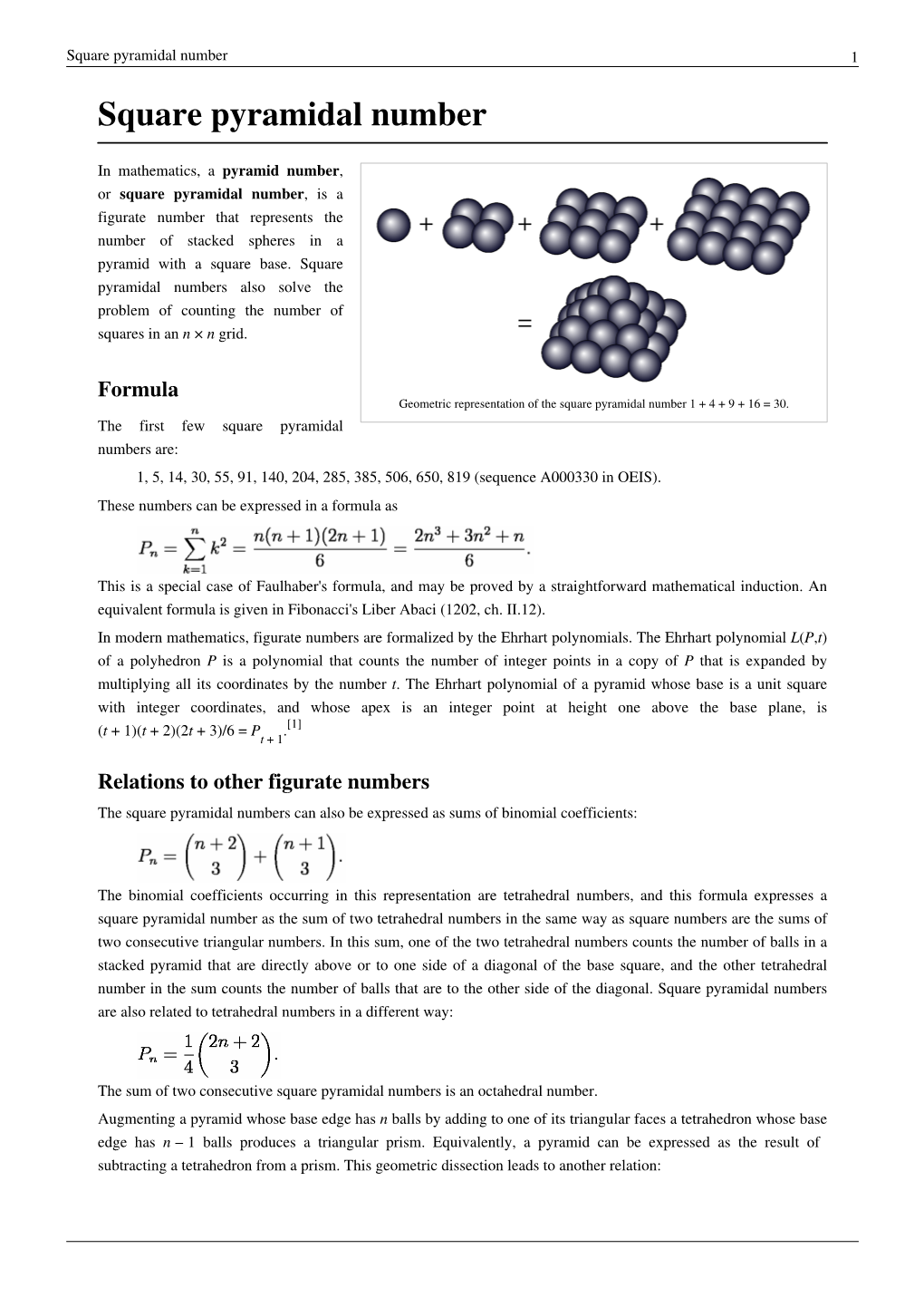 Square Pyramidal Number 1 Square Pyramidal Number