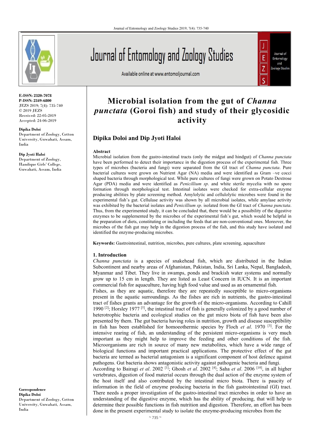 Microbial Isolation from the Gut of Channa Punctata (Goroi Fish) And