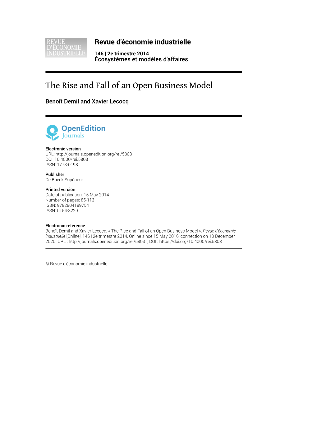 The Rise and Fall of an Open Business Model